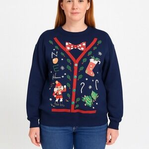 Jerzees Kitschy Christmas Sweater Sweatshirt NWT Large Holiday Candy Canes